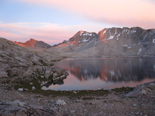 Sunset on Muir Pass and the Black Giant on the John Muir Trail from my Lake Wanda campsite.